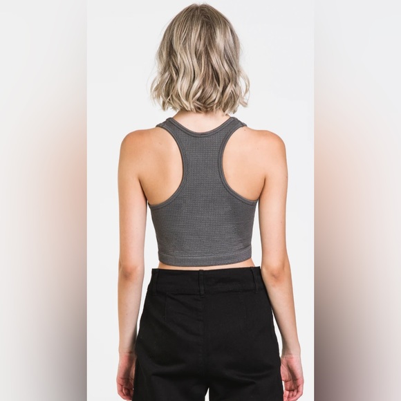 Harlow waffle snap crop top/ bralette, racerback, grey, NWT - Picture 2 of 10